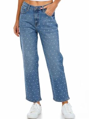 Kensie Denim Straight-Leg Jeans in Blue with White Dot Embellishment